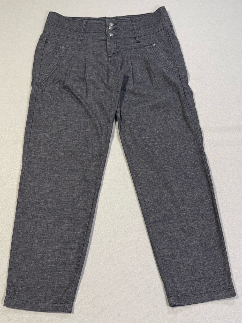 prAna Lizbeth Women’s 6 Gray Hemp Blend Straight Leg Pants Triple Button Outdoor